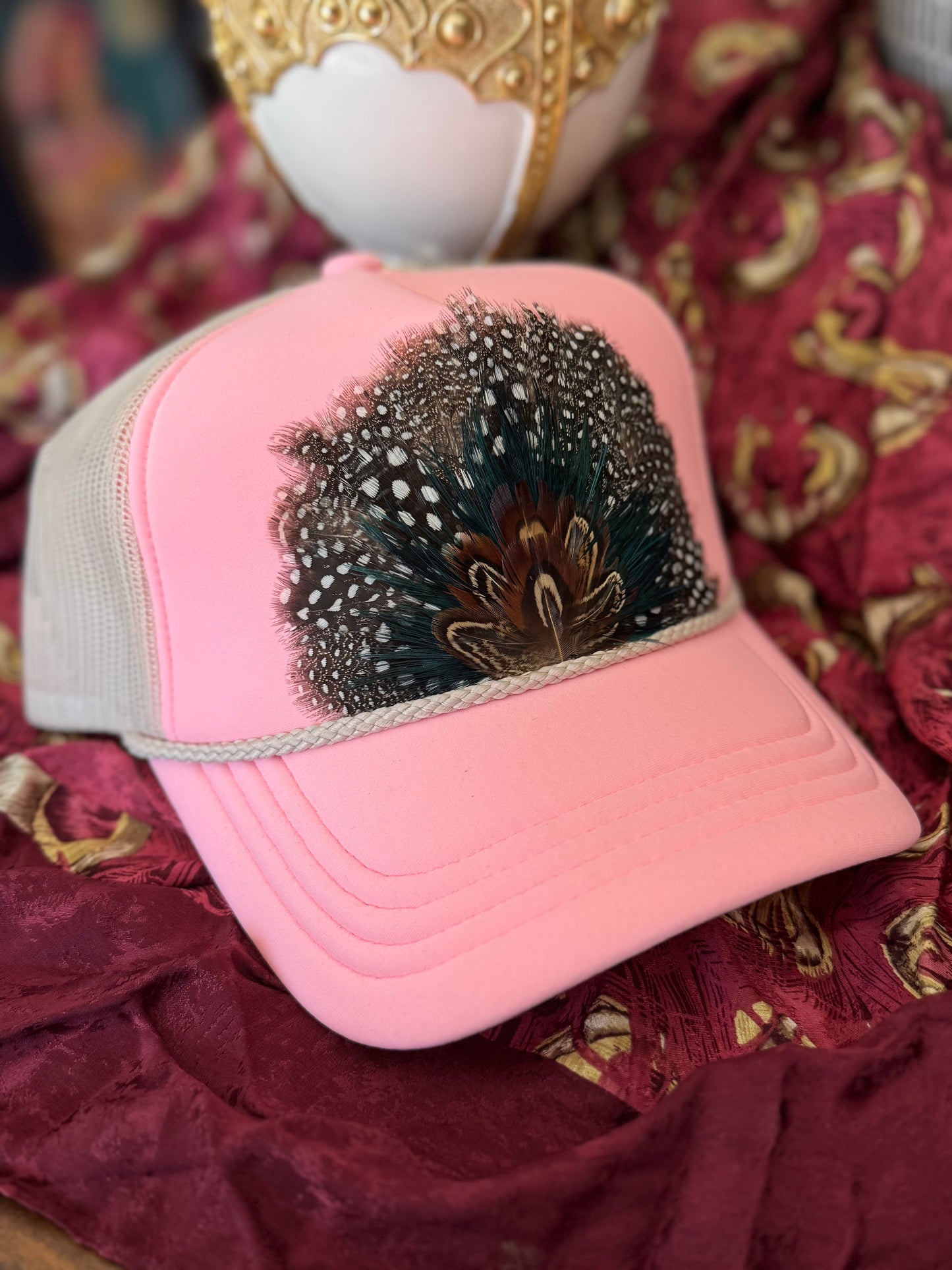 Petal Pink Feather Trucker