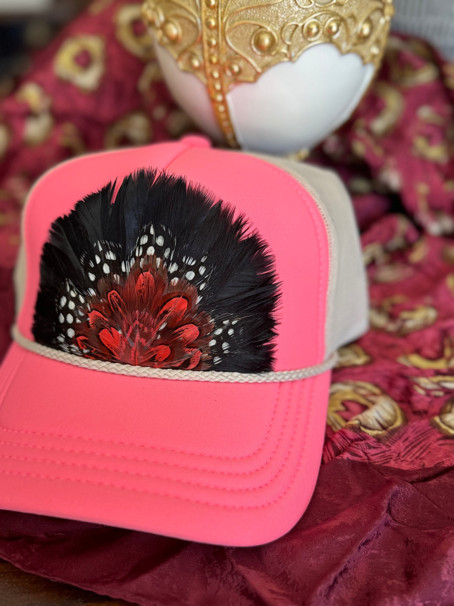 Flamingo Pink 2 Feather Trucker