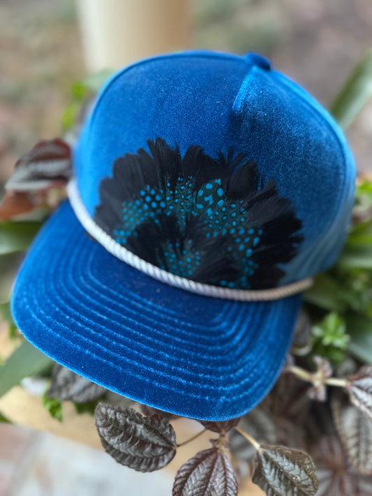 Bright Royal Velvet Feather Trucker