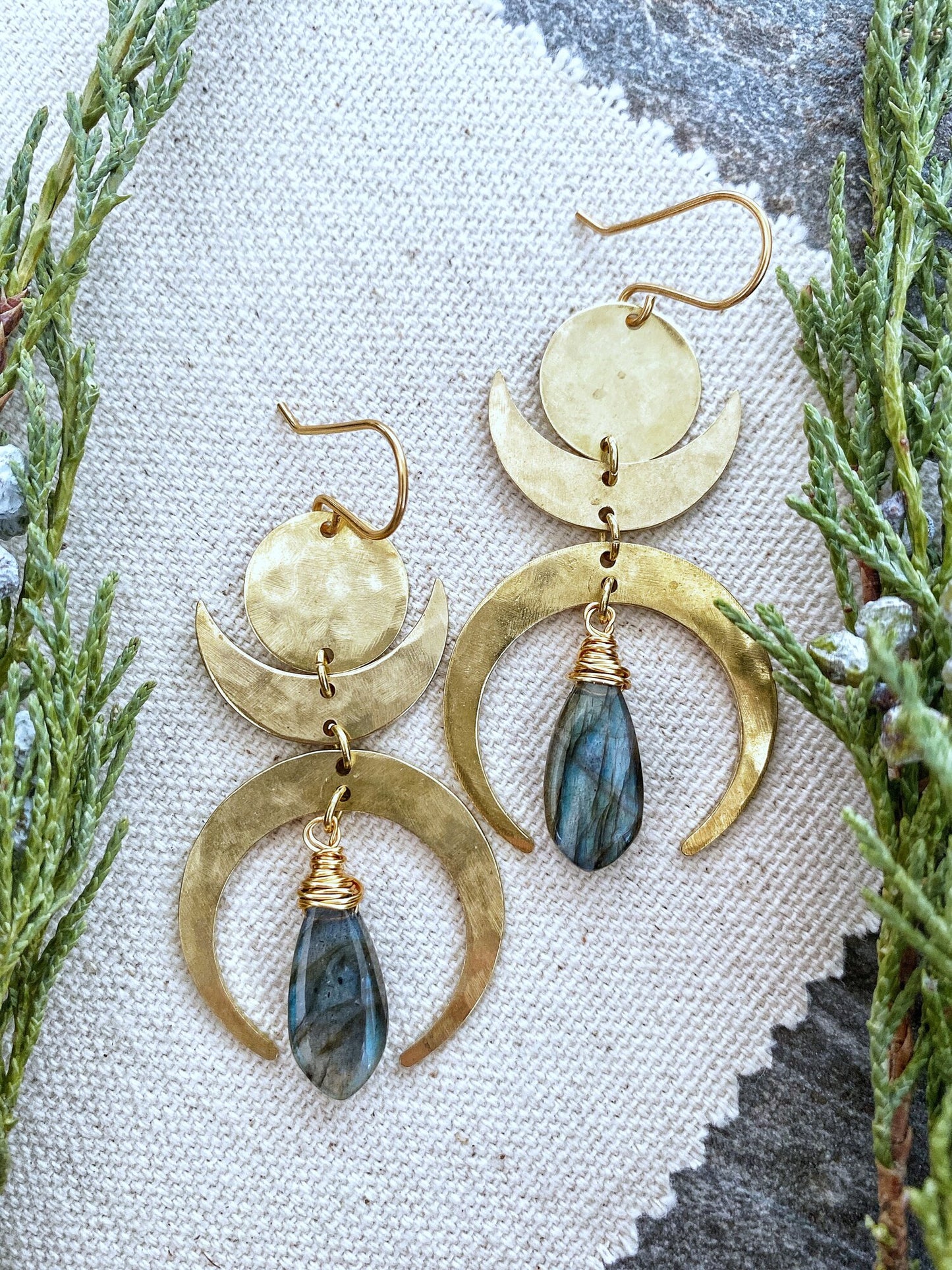 Labradorite Crescent Earrings